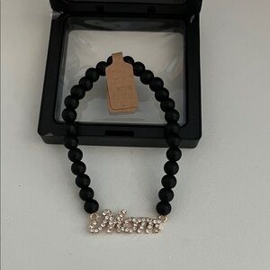 Matte black bead glitz ‘Mom’ bracelet